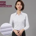 Professional women's long-sleeved V-neck white blouse with a slim fit design - 35 / Top (V2107-11) / Pure White