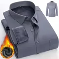 Premium men's winter business warm shirt with thick fleece lining in solid dark gray color - 40 / Tops / Gray (With Pockets)