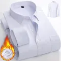 Classic white long sleeve business dress shirt with warm fleece lining for men - 38 / Top (With Pocket) / White