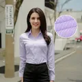 Professional slim fit women's purple striped long sleeve blouse for office and business wear - 38 / V-Neck Purple Striped Style (V1012-32) / Purple