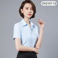 Professionele damesoverhemd met korte mouwen, slim fit zakelijke blouse in lichtblauw - 35 / Top (DV2107-12) / Lichtblauw