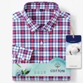 Camicia da uomo a quadri rossi e blu in 100% cotone, maniche lunghe, tessuto non stiro. - Taglia S / Top / Quadri Rossi (7007)