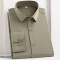 Formal olive green men's bamboo fiber shirt with button-down collar - 38 / Tops / Olive Green