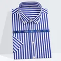 Premium men's blue and white striped short sleeve stretch shirt with slim fit design - 38 / Tops / Blue and White Stripes (D211)