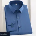Indigo blue bamboo fiber stretch dress shirt with professional button-down design - 38 / Tops / Indigo Blue
