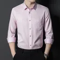 Premium men's slim fit pink long sleeve business casual shirt in non-iron stretch fabric - Pink