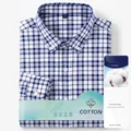 Camicia a quadri blu e bianchi in 100% cotone antigualcito da uomo a maniche lunghe premium - Taglia S / Top / Quadri Blu (7007)