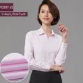 Elegant pink fine textured long sleeve V-neck professional business shirt for women - 35 / Top (V2107-22) / Pink Fine Twill
