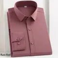 Professional men's rust red bamboo fiber shirt featuring long sleeves and button cuffs - 38 / Tops / Rust Red