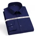 Professional dark blue men's slim fit stretch non-iron long sleeve dress shirt variant - 38 / Tops / Navy Blue