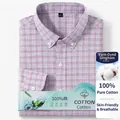 Camicia casual da uomo a maniche lunghe in 100% cotone con motivo a quadri bordeaux e grigio - Taglia S / Top / Quadri Rossi (7008)