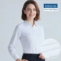 Chemisier blanc femme coupe ajustée manches longues en tissu sergé fin pour bureau. - 38 / Style Sergé Fin Blanc Col en V (V1012-01) / Blanc