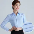 Chemisier professionnel bleu clair cintré à manches longues pour femmes en sergé fin - 38 / Style Sergé Fin Bleu Col en V (V1012-03) / Bleu