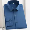 Classic sapphire blue men's bamboo fiber formal shirt with non-iron finish - 38 / Tops / Sapphire Blue