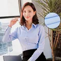 Chemisier professionnel bleu clair à manches longues et coupe ajustée pour femmes - 38 / Style Uni Bleu Col en V (V1012-10) / Bleu