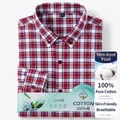 Camicia da uomo classica a maniche lunghe a quadri rossi e blu in 100% cotone casual - Taglia S / Top / Quadri Rossi (7009)