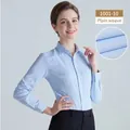 Chemise professionnelle cintrée bleu clair pour femme à manches longues en tissage uni - 38 / Haut (1001-10) / Bleu Lisse