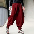 Heren vintage wijde harembroek in bordeauxrood, casual lantaarnontwerp voor mode - S / Bottoms / Rood