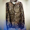 Stylish men's long-sleeve button-down shirt featuring a bold leopard print pattern - S / Tops / Brown Leopard