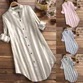 Chemise décontractée à rayures pour femmes en coton et lin, disponible en plusieurs couleurs - S / Hauts / Kaki