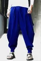 Detail van de losse blauwe harembroek voor heren met een retro baggy lantaarnpasvorm - Saffierblauw