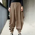 Casual vintage losse harembroek voor heren in ademende bruine katoen-linnen stof - S / Bottoms / Khaki