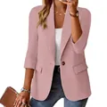 Elegant mauve 3/4 sleeve blazer for women with notched lapel and single button - Pink