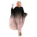 Detail of a plus size gradient pleated dress with flowing batwing sleeves for women. - One Size / Dresses / Black Apricot Gradient