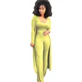 Yellow ribbed knit 3-piece women's set with crop top, pants, and long cardigan - Light Yellow