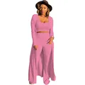 Vue détaillée de l'ensemble trois pièces rose côtelé avec crop top et cardigan - S / Ensemble / Rose