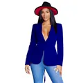 Elegante koningsblauwe blazer met V-hals, lange mouwen en getailleerde pasvorm dames. - Koningsblauw