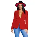 Elegante rode blazer met lange mouwen en één knoop met een diepe, sexy V-halslijn - S / Tops / Rood