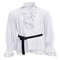 Vue détaillée de la chemise vintage blanche pour hommes avec volants et manches bouffantes - M / Blanc