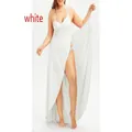 Elegant white wrap-style beach cover-up maxi dress featuring sexy V-neck and high slit design - S / Dresses / White