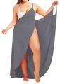 Detailed view of a gray sleeveless irregular wrap dress for women with open slit design - S / Dresses / Dark Gray