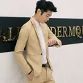 Giacca blazer casual da uomo color kaki vestibilità slim con moderno design a tinta unita - Taglia M / Top E Pantaloni / Kaki