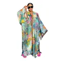 Kleurrijk gebloemd bedrukte losse kimono windjack met lange mouwen voor dames in de herfstmode - Eén maat / Tops / Groene zebra