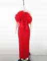 Elegant red bandage maxi dress featuring oversized 3D flower bust and hanging fringe - S / Dresses / Red
