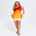 Elegante mini vestido bandage ajustado de un hombro para mujer en colores degradados del atardecer - XS / Vestidos / Degradado Naranja