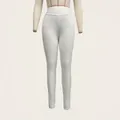 Elegant white high-waisted ribbed skinny leggings displayed on a mannequin torso - S / Bottoms / White
