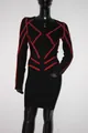 Vestido bandage negro con patrones geométricos rojos en un maniquí en estudio. - S / Vestidos / Rojo y Negro (1094)