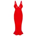 Elegante vestido bandage rojo ajustado con cuello en V y dobladillo de sirena chic - XS / Vestidos / Rojo (1957)
