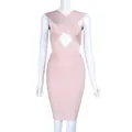 Elegante vestido bandage rosa claro con escote cruzado y detalle de abertura frontal - M / Vestidos / Rosa Albaricoque (1992)