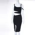 Elegante vestido bandage negro sin mangas con aberturas en la cintura y detalle de abertura - XS / Vestidos / Negro