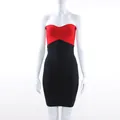 Elegante vestido bandage ajustado sin tirantes rojo y negro para mujer, SKU - S / Vestidos / Rojo y Negro (254)