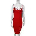 Elegante vestido bandage ajustado rojo con tirantes finos y detalle de escote - XS / Vestidos / Rojo (1863)