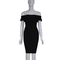 Elegante vestido bandage negro con hombros descubiertos para mujer en un corte ajustado - XS / Vestido de Vendaje con Hombros Descubiertos (2953) / Negro