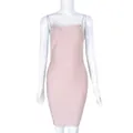 Elegante vestido bandage rosa ajustado con escote cuadrado y tirantes finos mujer - L / Vestido de Vendaje con Cuello Cuadrado y Cadena (2593) / Albaricoque (2593)