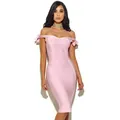 Elegante vestido bandage rosa claro con hombros descubiertos para mujer y lazos. - XS / Vestidos / Rosa (2403)