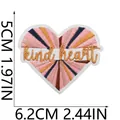 Detailed view of a heart-shaped embroidery patch with 'kind heart' text and dimensions - Inspirational Quote Style 05 (W25HD-092-05)